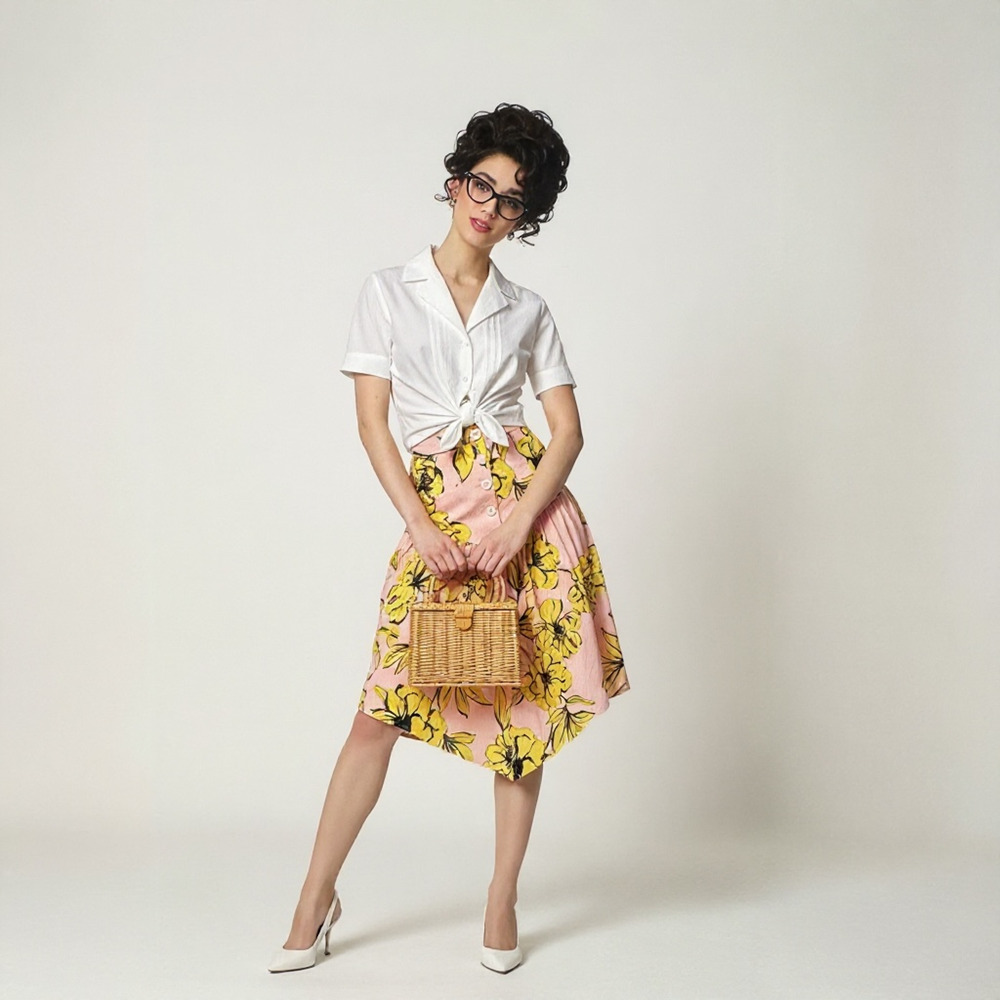 Marissa Web Basque-Waist Asymmetrical‎ Skirt Size 0 Floral Dopamine Artsy Retro